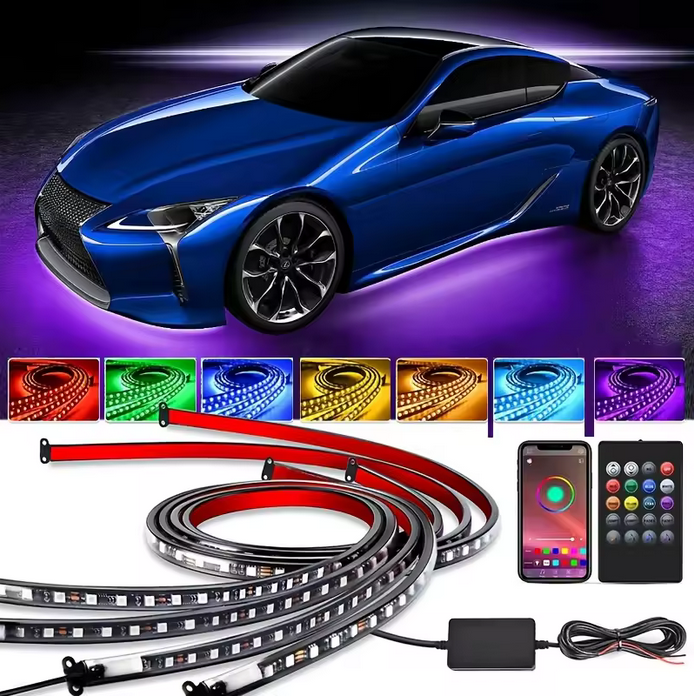 4pc Car Underglow LED Lights Kit 60x90cm APP Remote Control RGB Neon Accent Light IP68 Waterproof for Car Truck Off Road Vehicle
