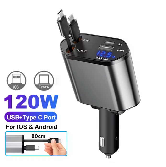120W Fast Charge USB Type C Fast Charger Cable with Retractable Cords